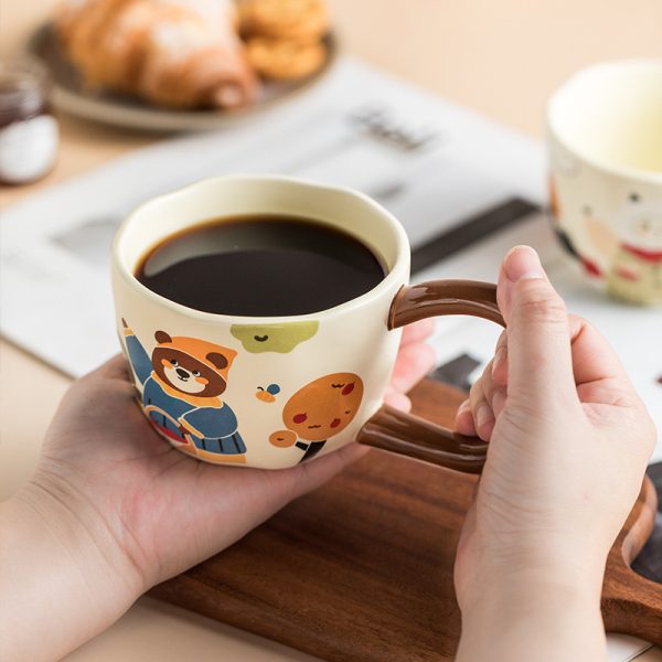 Cartoon Bear Print Ceramic Mug with Brown Handle - Image 2