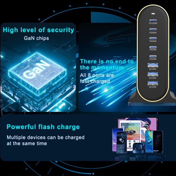 140W Multi Charger Station Fast Charging 8 Ports Multi Port Usb Charger for Laptop and Other Mobile Device - Image 5