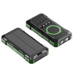 Solar Portable Wireless Powerbank 20000mah Fast Charging 12v Built in Cables Type C