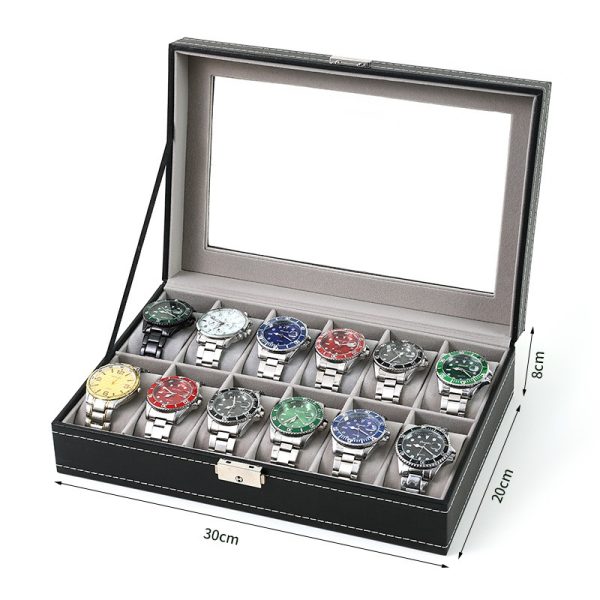 12 Slots Large Men's Watch Box Organizer PU Leather Display Case Holder - Image 2