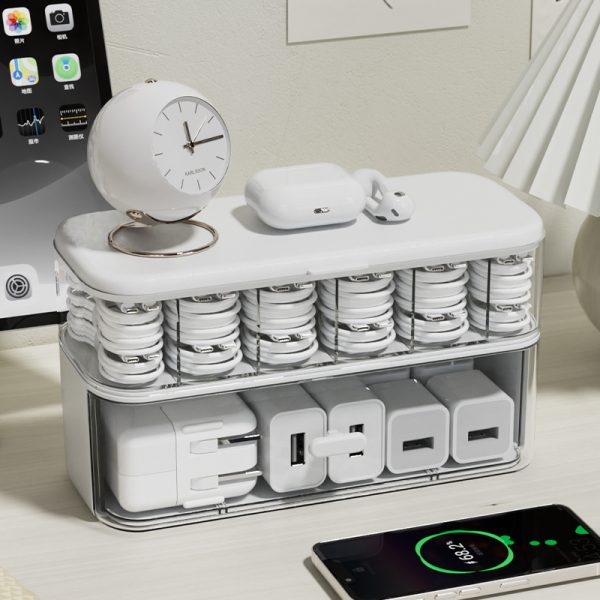 Plastic Desktop Storage Box Stackable Phone Charger Data Cable Organizer - Image 4