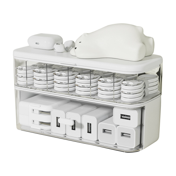 Plastic Desktop Storage Box Stackable Phone Charger Data Cable Organizer