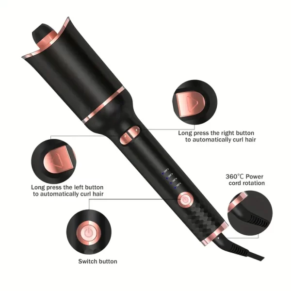 Automatic Hair Curling Device With a Rotating Barrel, Adjustable Temperature Settings And Timer - Image 3