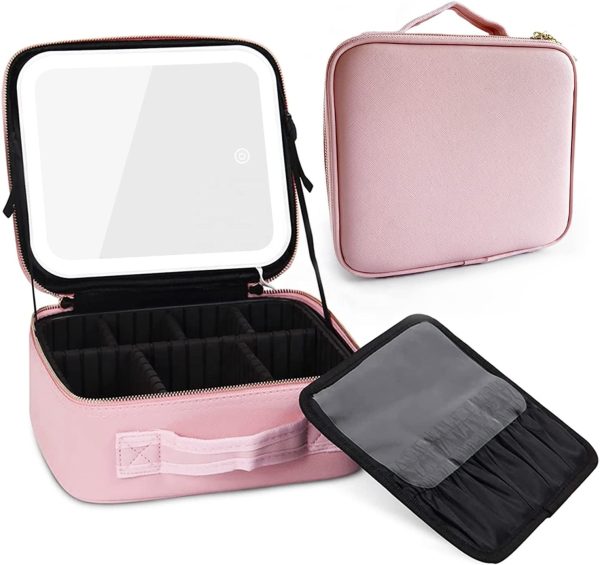 Female Cosmetic case Bag with LED Light Mirror