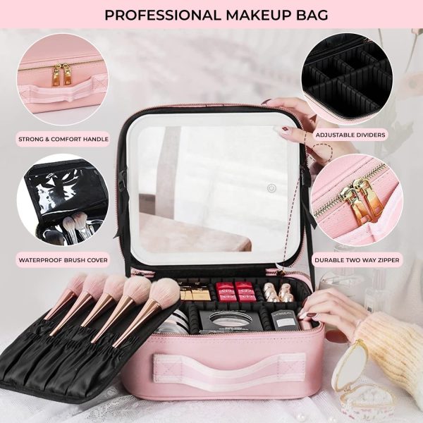 Female Cosmetic case Bag with LED Light Mirror - Image 2