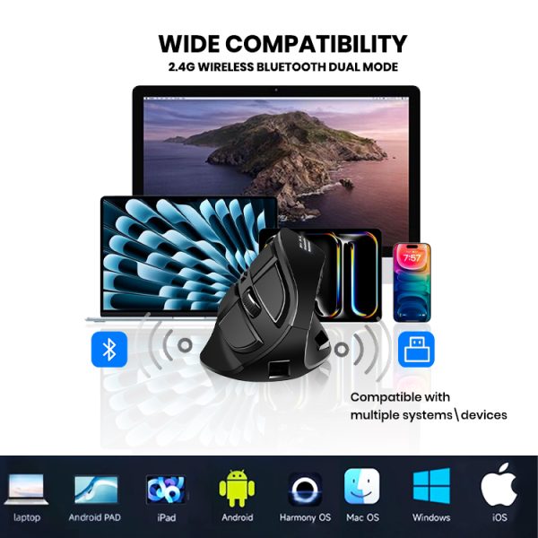 2.4Ghz Lift Wireless Mouse USB Type C Rechargeable Mice Silent Ring Ergonomic Vertical Mouse for PC Computer - Image 4