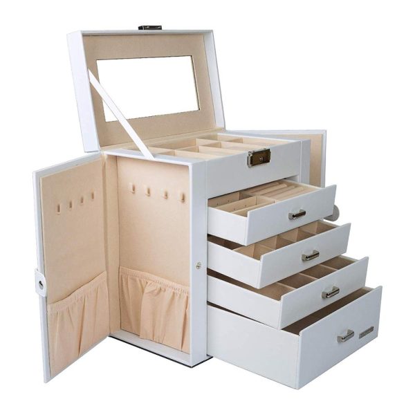 Leather Watch Case Jewelry Box Mirrored Watch Organizer